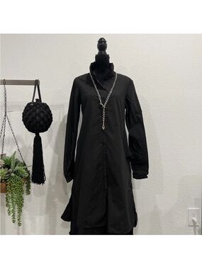 Black Long Sleeve Button-Front Shirt Dress